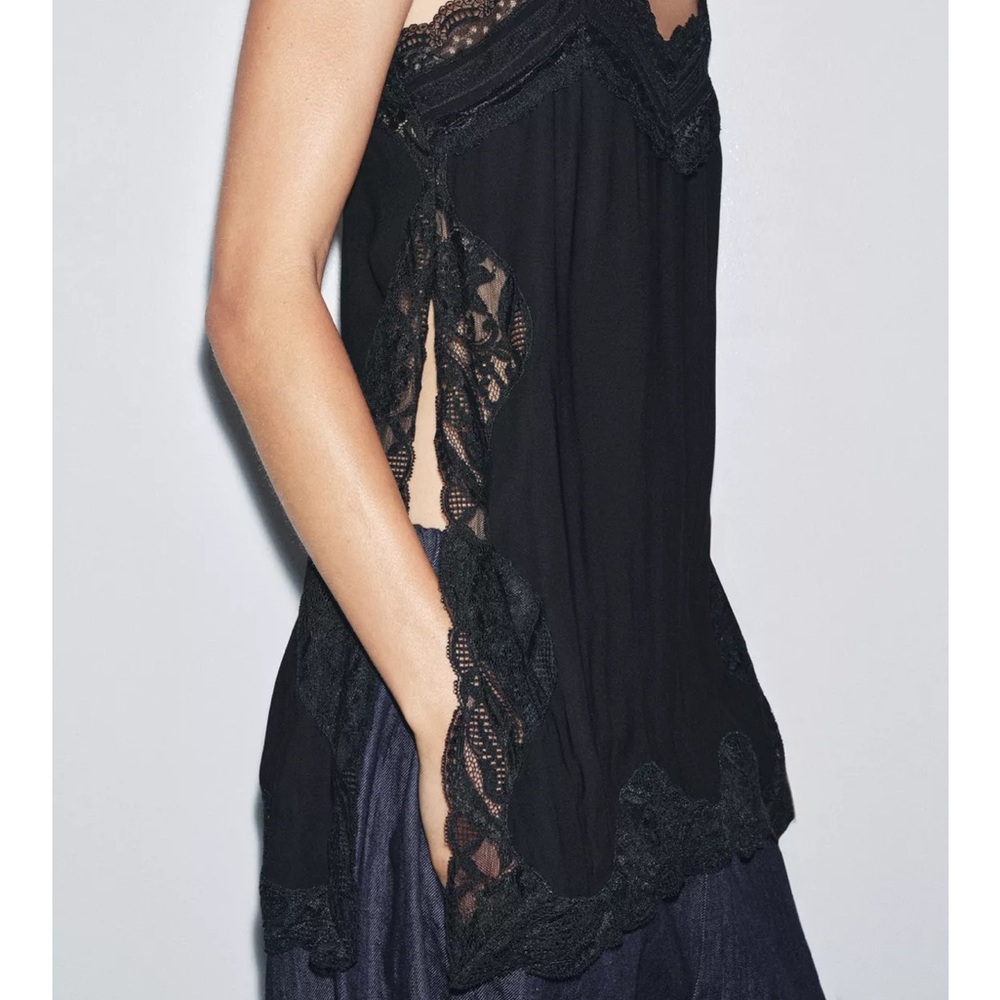 ZARA ZW COLLECTION BLACK LACE CAMISOLE TOP NWT size M
